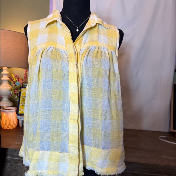 Free People Tops - Free People Yellow and White Checkered Blouse